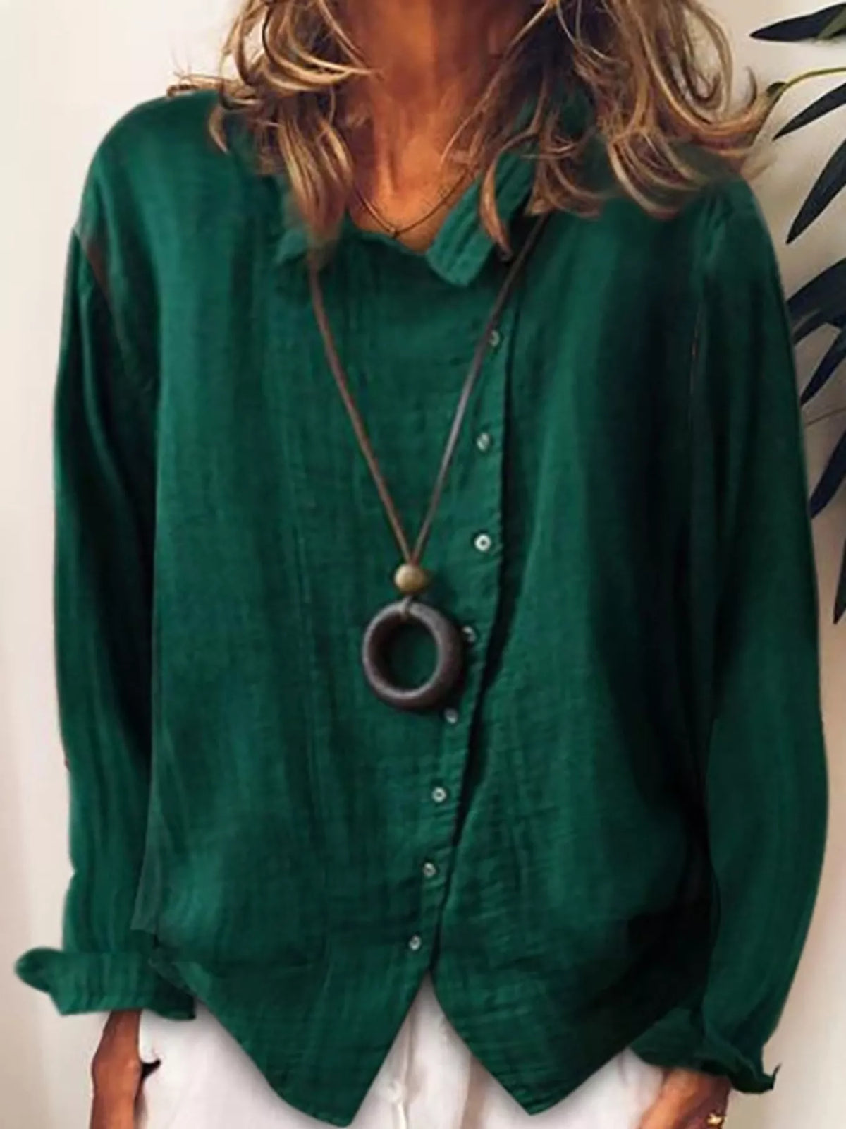 Full Size Asymmetric Button-Down Long Sleeve Shirt Plus Size