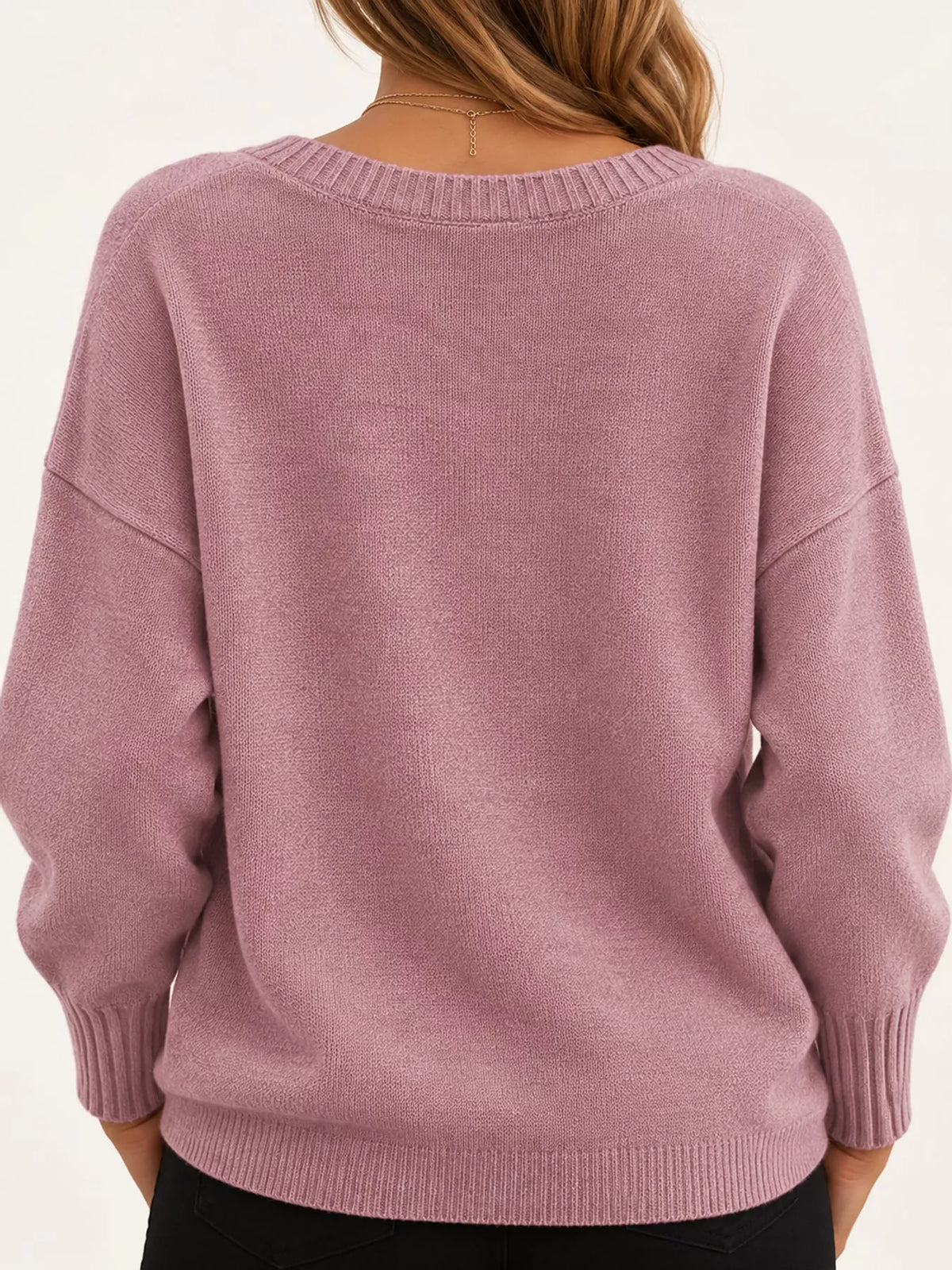 Full Size V-Neck Dropped Shoulder Sweater Plus Size