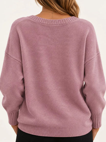 Full Size V-Neck Dropped Shoulder Sweater Plus Size