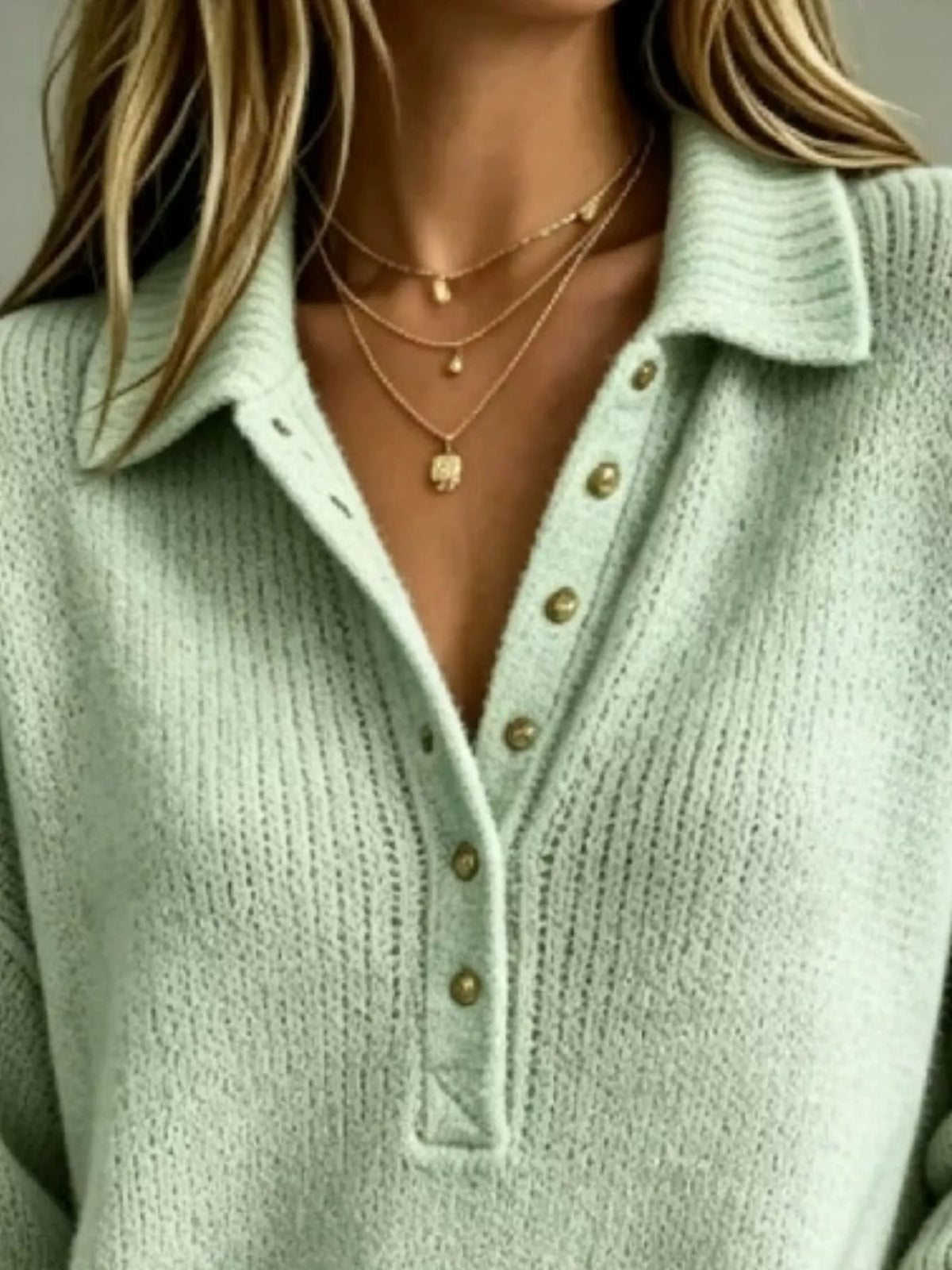 Full Size Button Detail Dropped Shoulder Sweater Plus Size