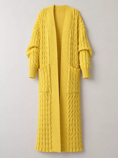 Elegant Cable-Knit Longline Open-Front Cardigan