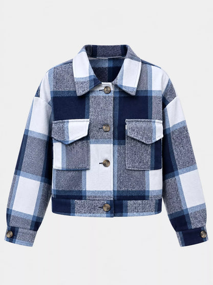 Plaid Button-Up Cropped Jacket