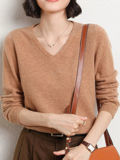 Elegant V-Neck Long Sleeve Soft Knit Top