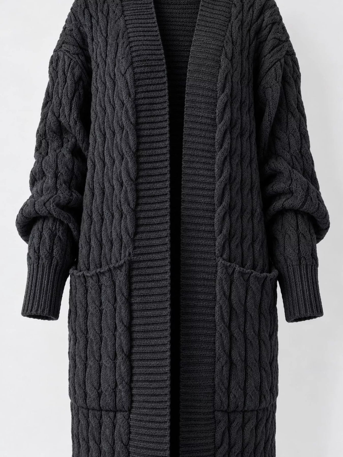 Elegant Cable-Knit Longline Open-Front Cardigan