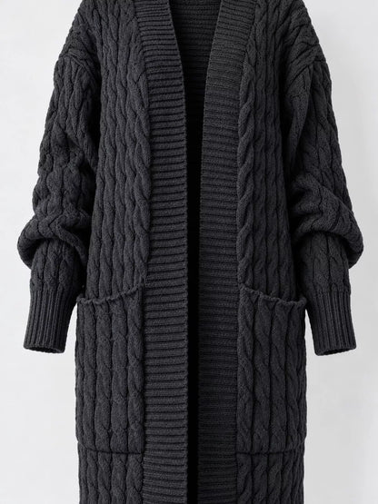 Elegant Cable-Knit Longline Open-Front Cardigan