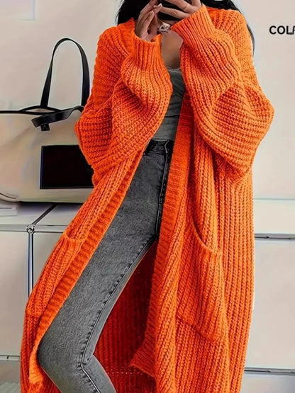 Full Size Chunky Knit Openwork Front Longline Cardigan Plus Size