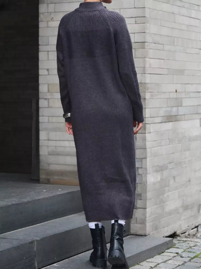 Half-Zip Ribbed Knit Sweater Dress