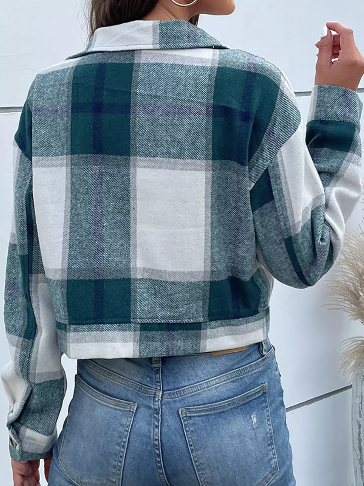 Plaid Button-Up Cropped Jacket