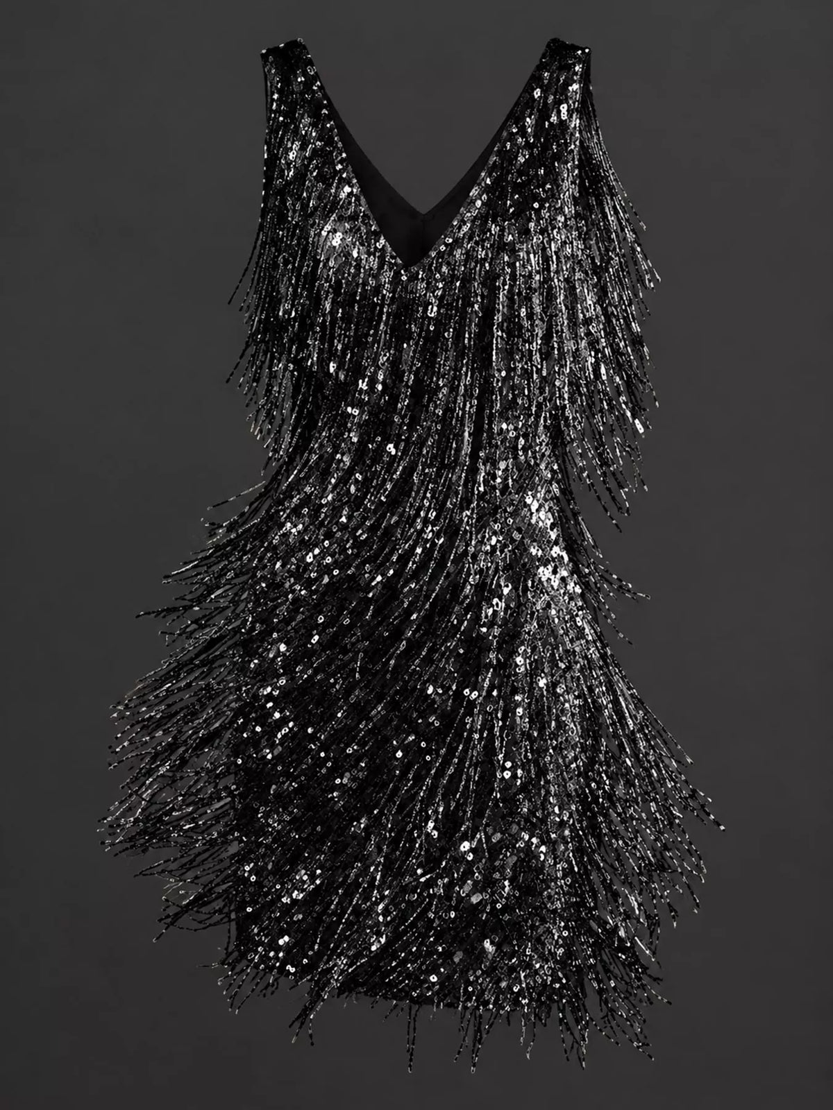 Full Size Fringe Sequin V-Neck Mini Dress Plus Size