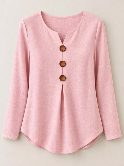 Full Size Long Sleeve Blouse with Decorative Wooden Buttons Plus Size