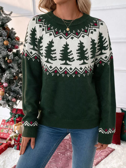 Christmas Tree Pattern Round Neck Sweater