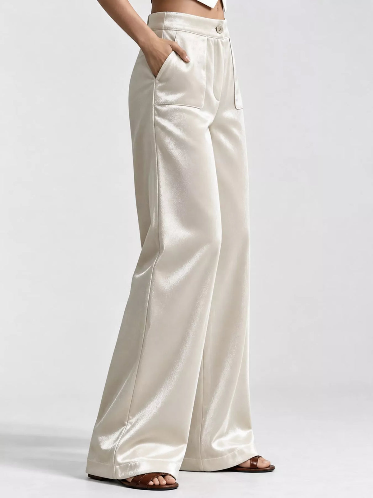 Full Size High-Waisted Wide-Leg Velvet Pants with Pockets Plus Size