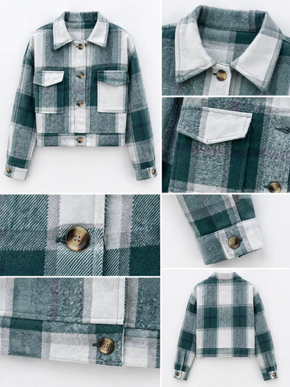 Plaid Button-Up Cropped Jacket