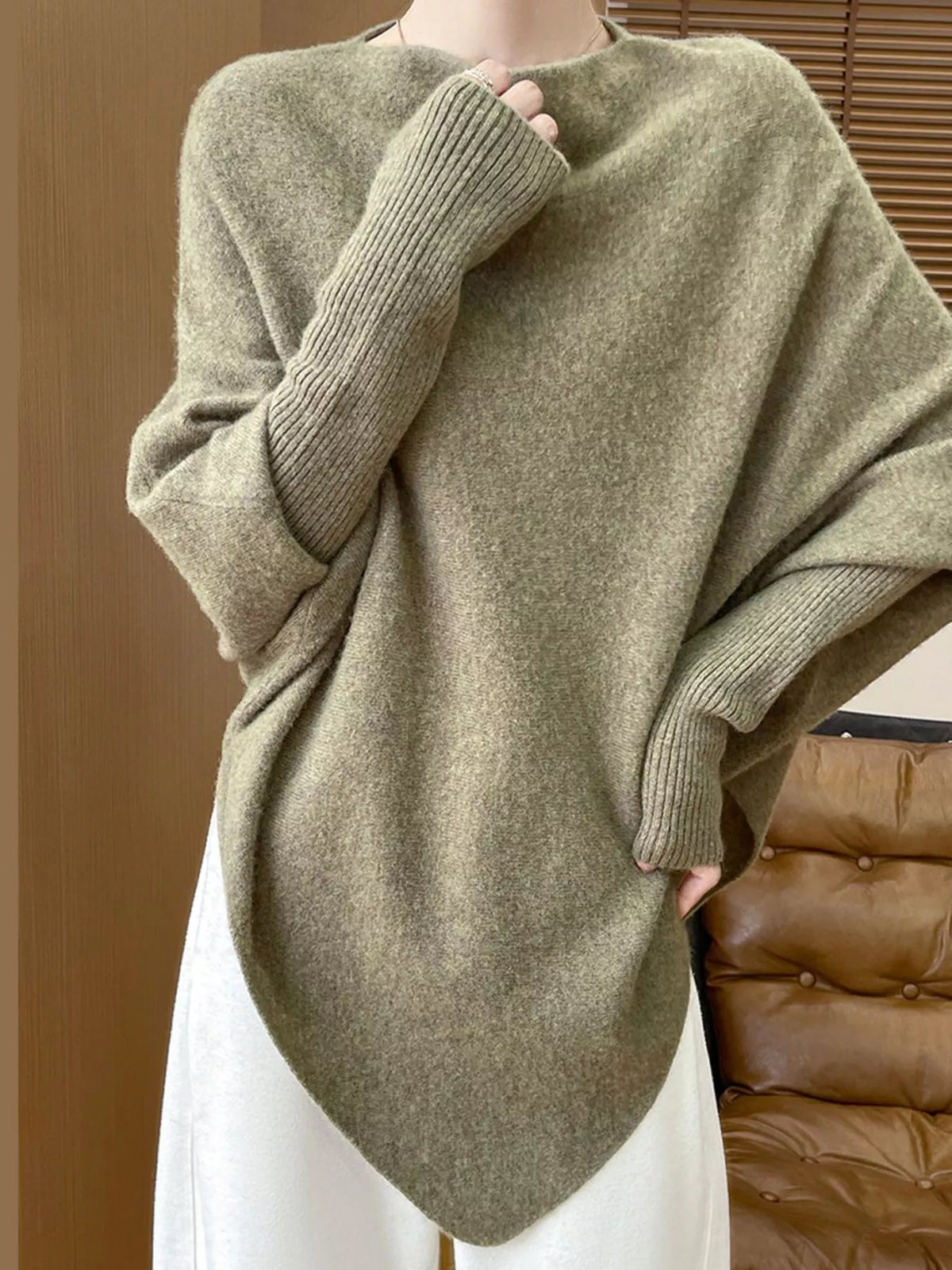 Asymmetrical Lantern Sleeve Sweater