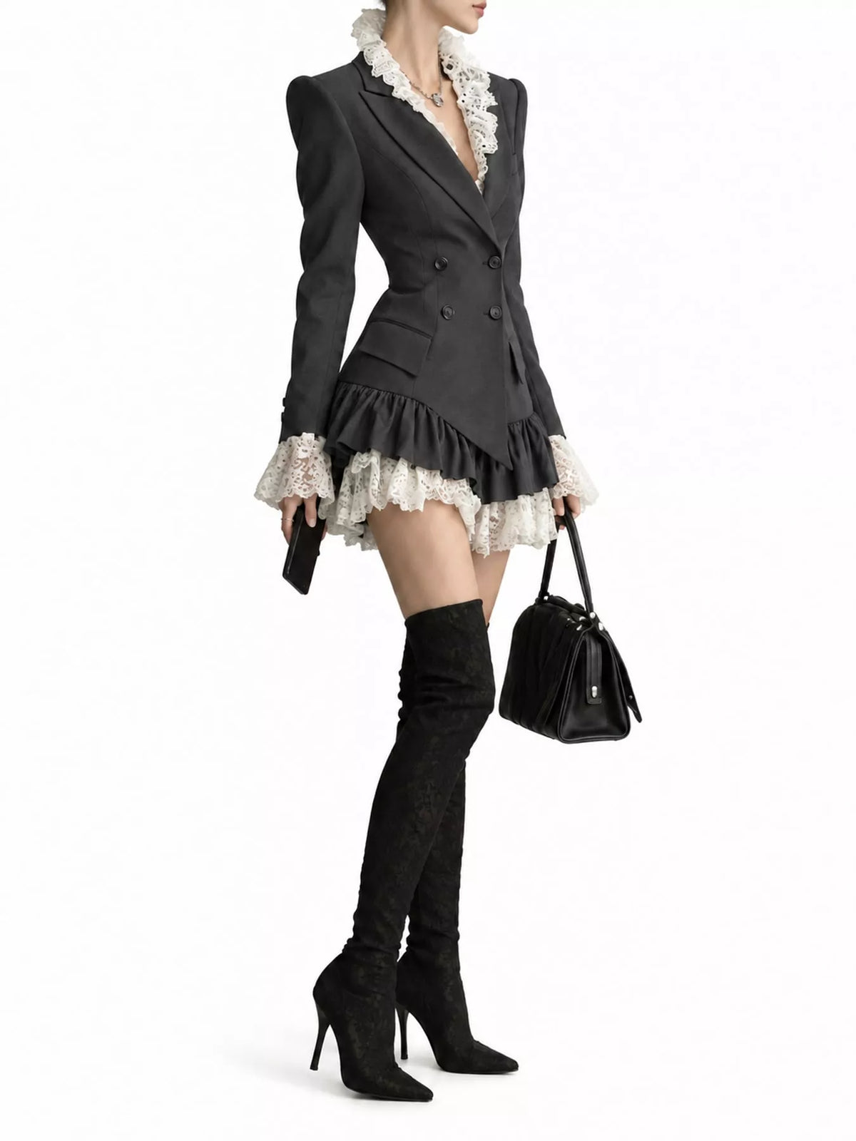 Lace Trim Blazer Dress