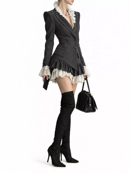 Lace Trim Blazer Dress