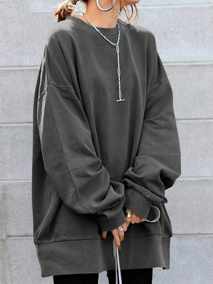 Full Size Solid Color Crew Neck Sweatshirt Plus Size