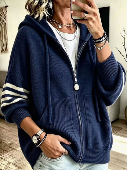Full Size Casual Hooded Zip-Up Knit Cardigan Plus Size