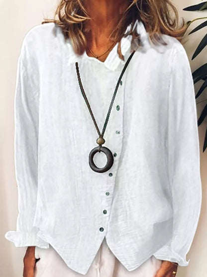 Full Size Asymmetric Button-Down Long Sleeve Shirt Plus Size