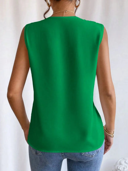 V-Neck Pleated Sleeveless Cami Tank Top