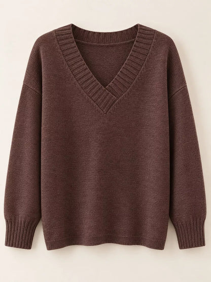 Full Size V-Neck Dropped Shoulder Sweater Plus Size