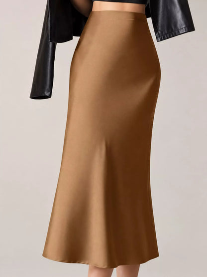 High-Waisted Satin Midi Skirt