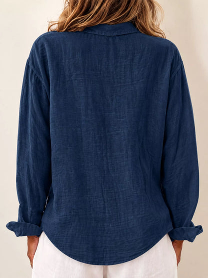 Full Size Asymmetric Button-Down Long Sleeve Shirt Plus Size