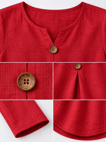 Full Size Long Sleeve Blouse with Decorative Wooden Buttons Plus Size