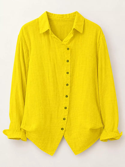 Full Size Asymmetric Button-Down Long Sleeve Shirt Plus Size