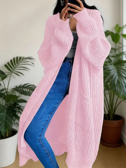 Full Size Chunky Knit Openwork Front Longline Cardigan Plus Size