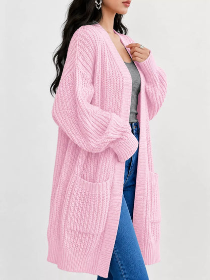 Full Size Chunky Knit Openwork Front Longline Cardigan Plus Size