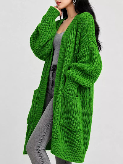 Full Size Chunky Knit Openwork Front Longline Cardigan Plus Size