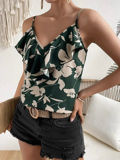 Ruffled Printed V-Neck Cami