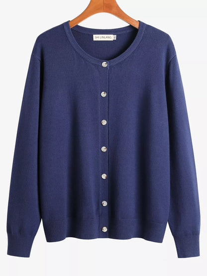 Plus Size Crew Neck Button-Down Knit Cardigan