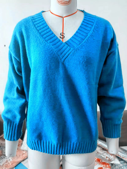 Full Size V-Neck Dropped Shoulder Sweater Plus Size