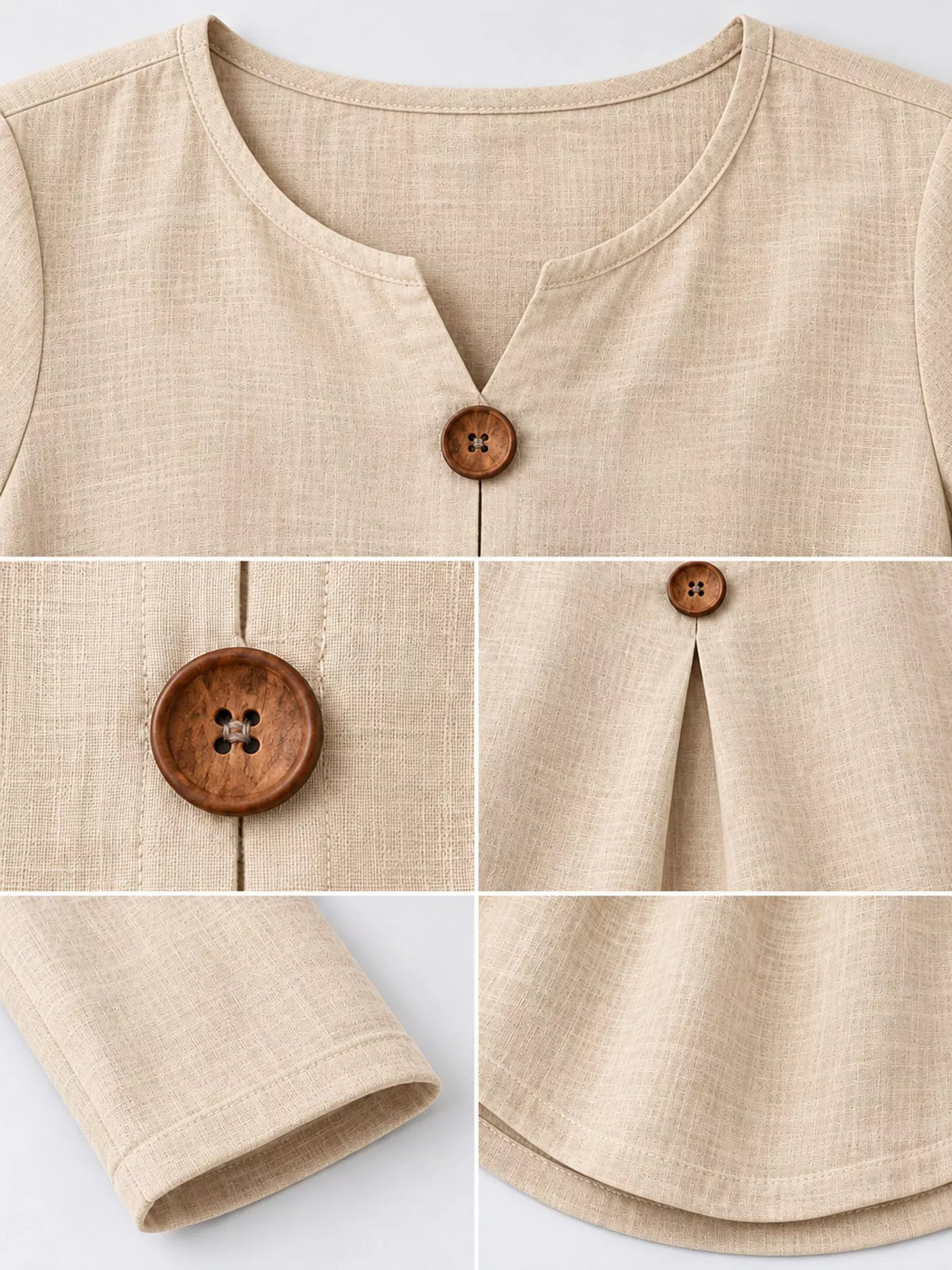Full Size Long Sleeve Blouse with Decorative Wooden Buttons Plus Size