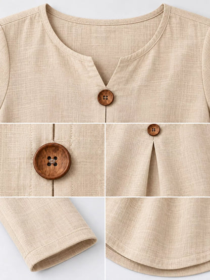 Full Size Long Sleeve Blouse with Decorative Wooden Buttons Plus Size