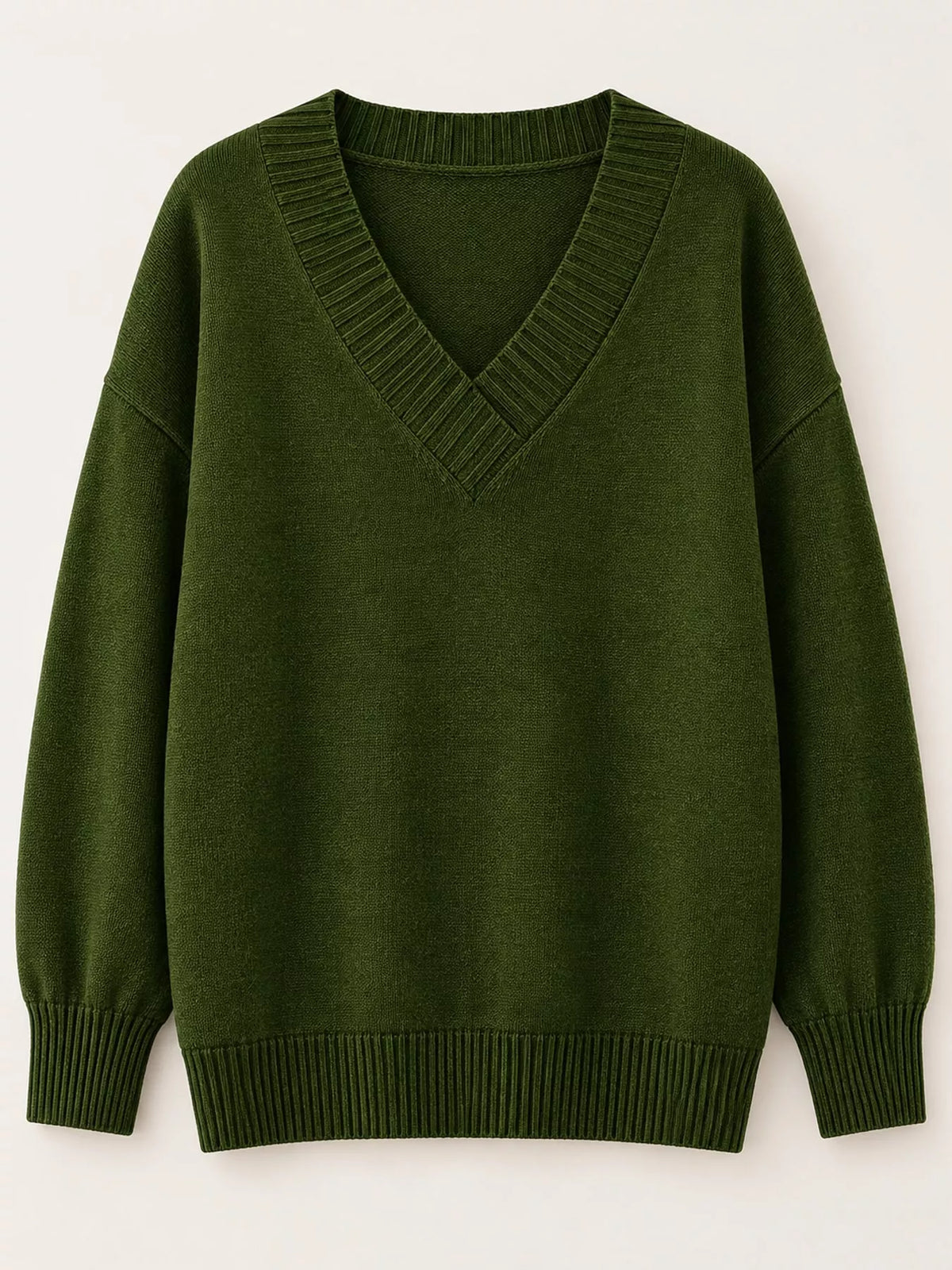 Full Size V-Neck Dropped Shoulder Sweater Plus Size