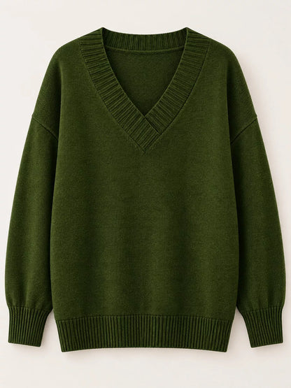 Full Size V-Neck Dropped Shoulder Sweater Plus Size