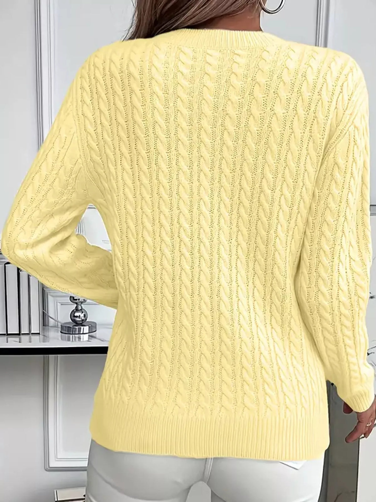 Full Size Cable Knit Round Neck Sweater Plus Size