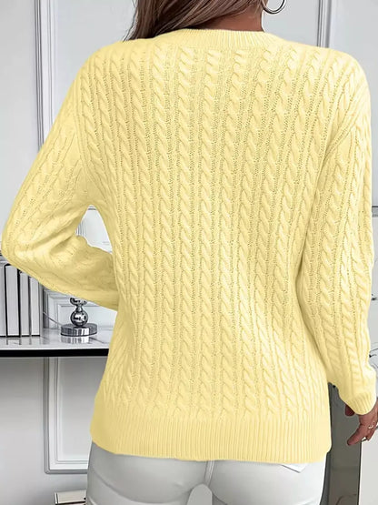 Full Size Cable Knit Round Neck Sweater Plus Size