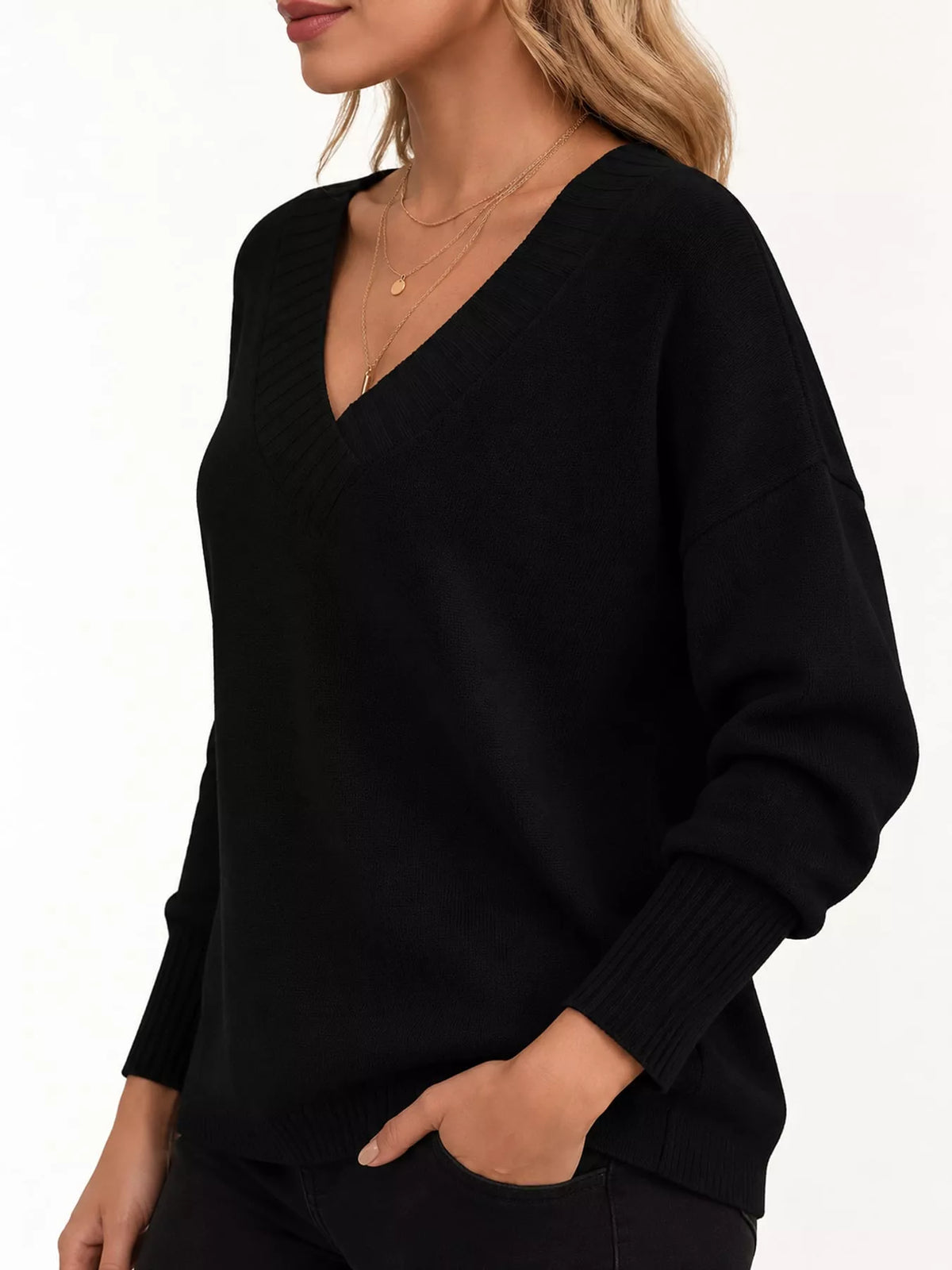 Full Size V-Neck Dropped Shoulder Sweater Plus Size
