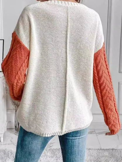 Color Block Cable Knit Sweater
