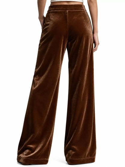 Full Size High-Waisted Wide-Leg Velvet Pants with Pockets Plus Size
