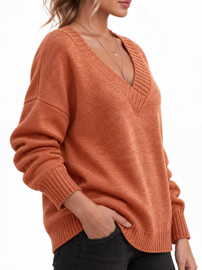 Full Size V-Neck Dropped Shoulder Sweater Plus Size