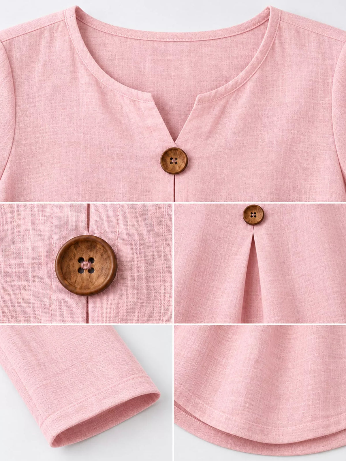 Full Size Long Sleeve Blouse with Decorative Wooden Buttons Plus Size