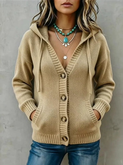 Hooded Button-Down Knit Cardigan