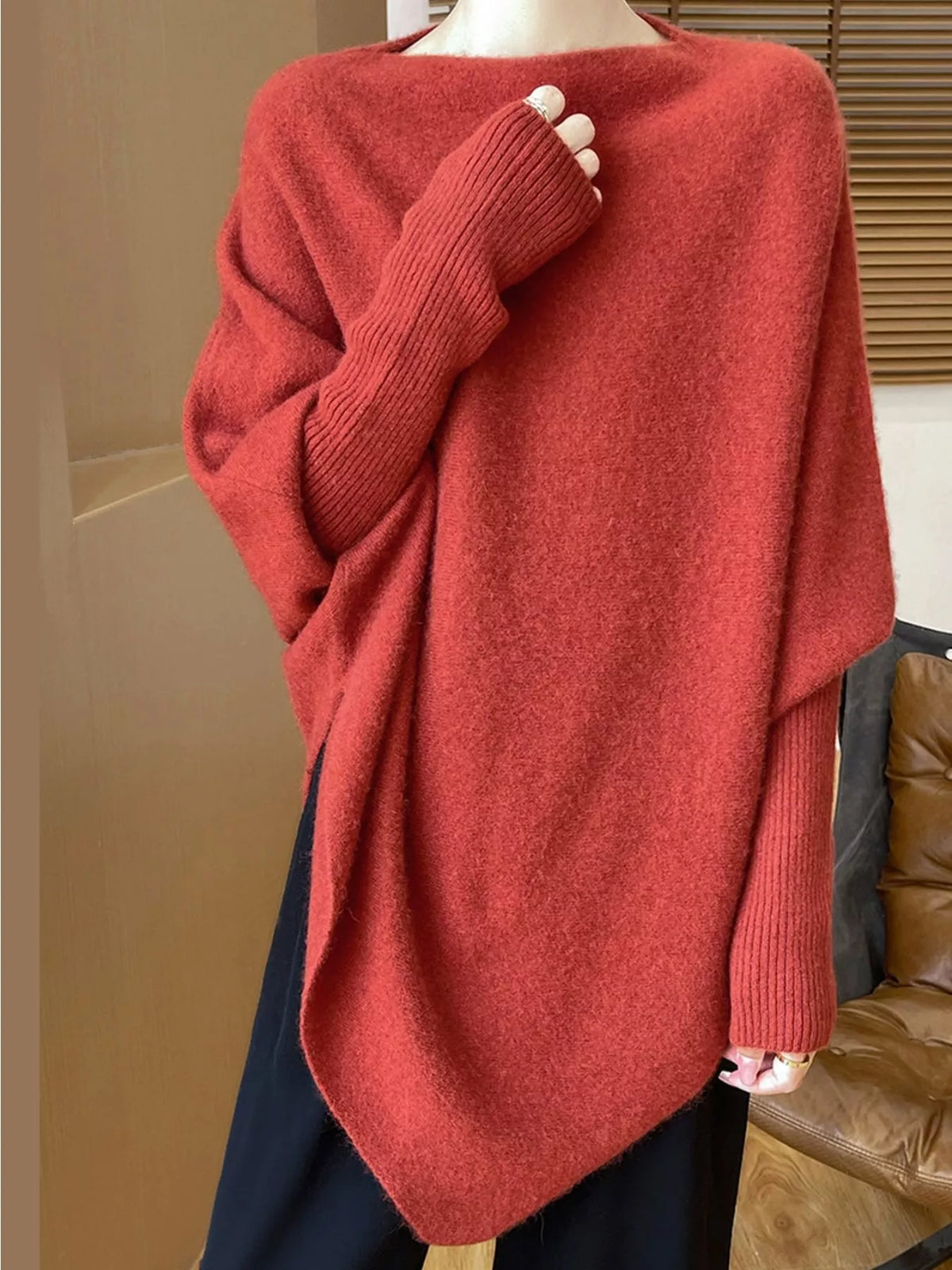 Asymmetrical Lantern Sleeve Sweater