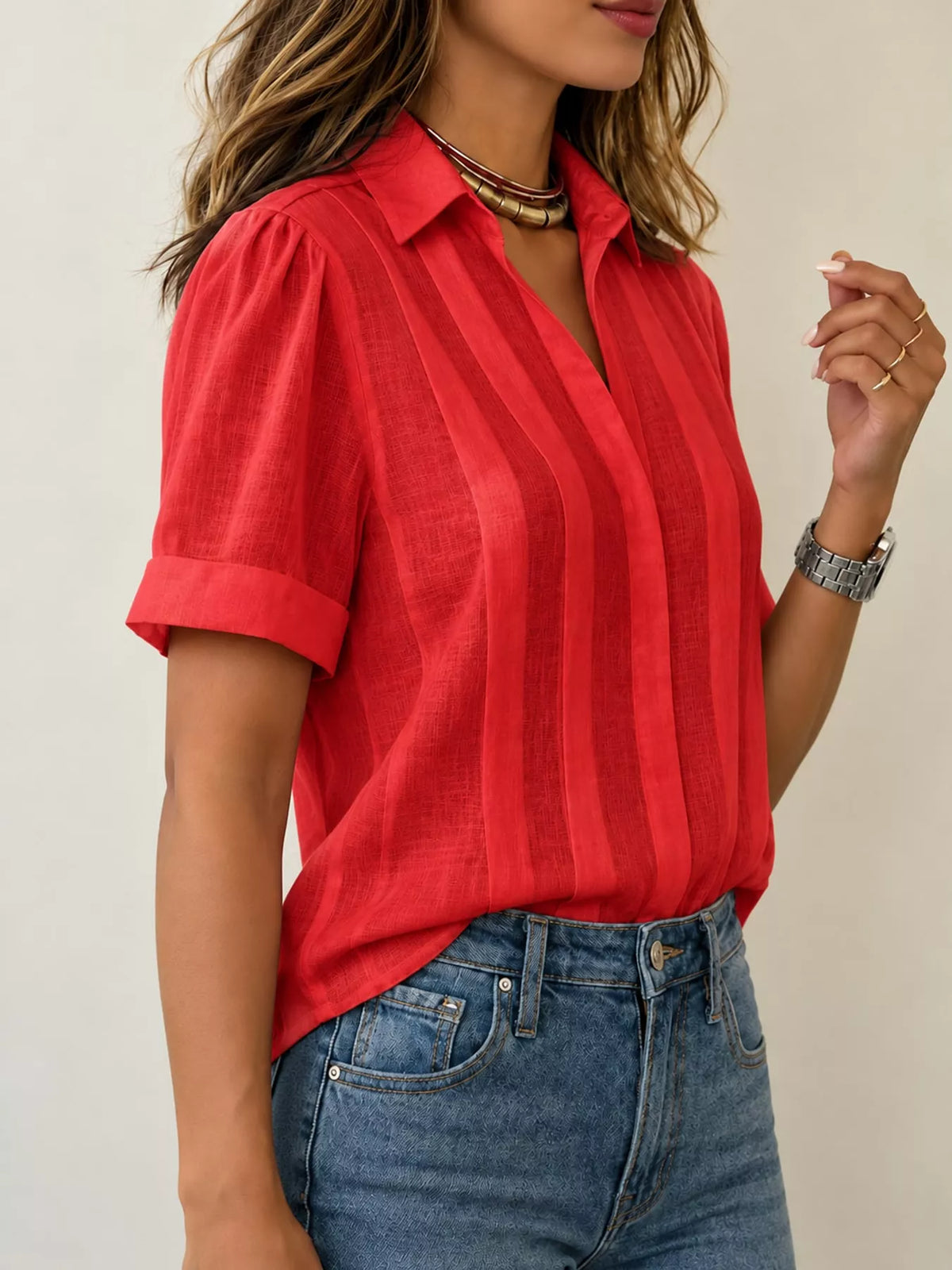 Full Size Button Up Short Sleeve Shirt Plus Size