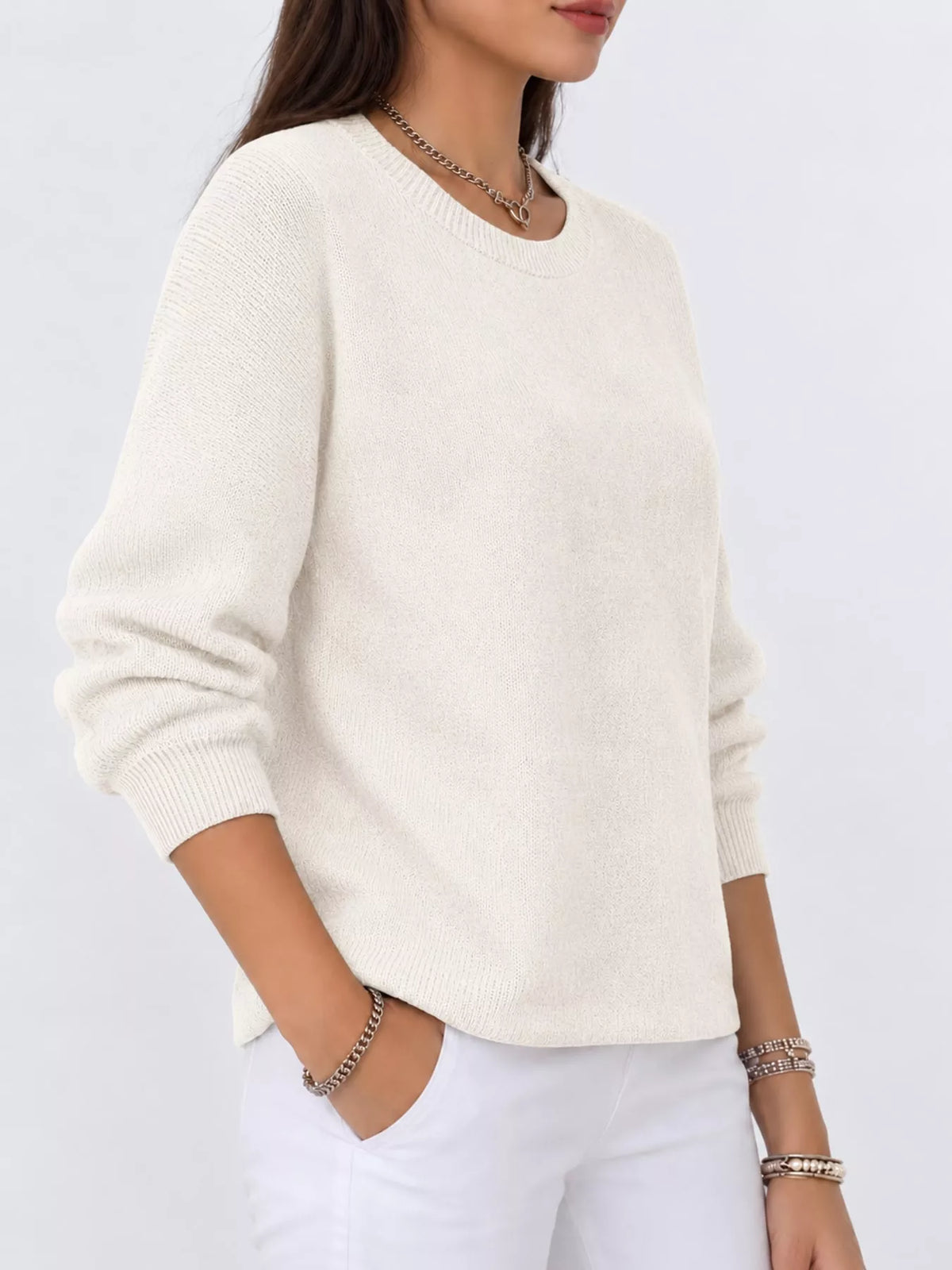 Full Size Classic Crew Neck Sweater Plus Size